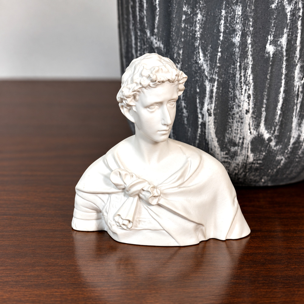 Vintage Neoclassical White Bust Sculpture Roman Greek Style Figurine David